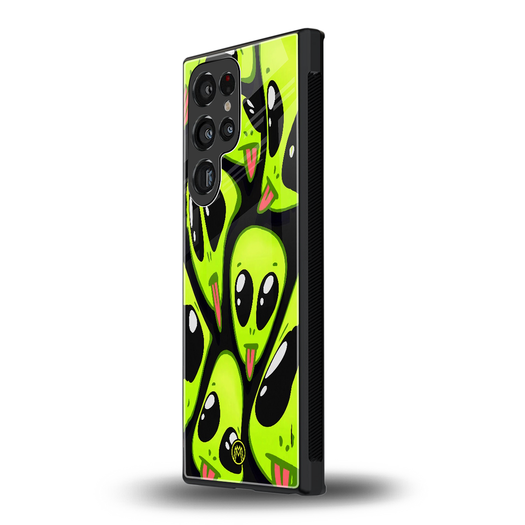 trippy aliens back phone cover | glass case for samsung galaxy s23 ultra