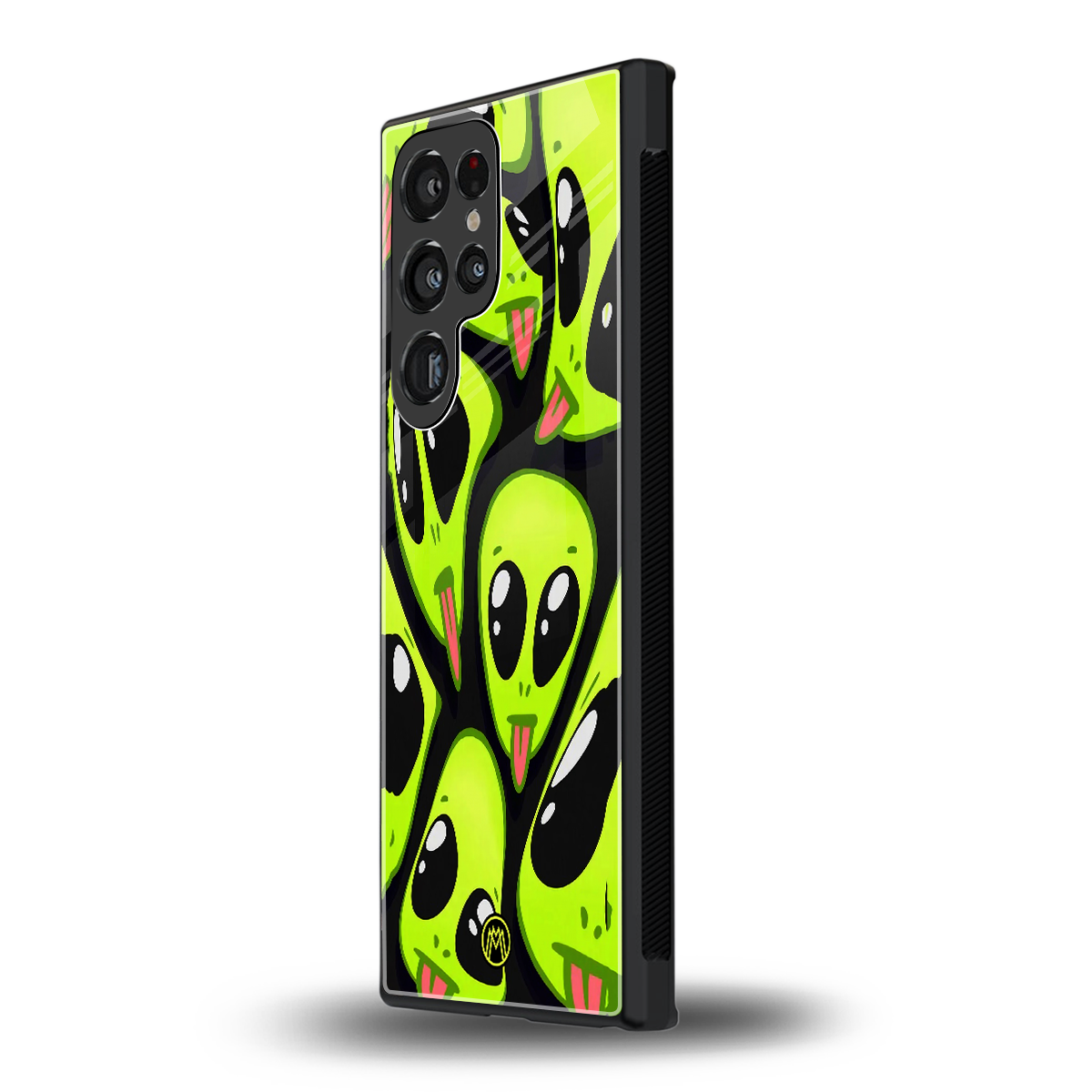 trippy aliens back phone cover | glass case for samsung galaxy s23 ultra