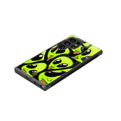 trippy aliens back phone cover | glass case for samsung galaxy s24 ultra