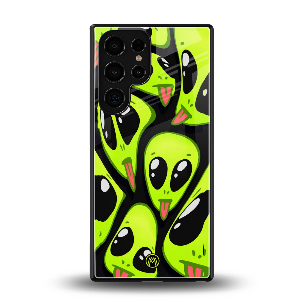 trippy aliens back phone cover | glass case for samsung galaxy s25 ultra