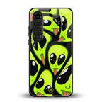 trippy aliens back phone cover | glass case for samsung galaxy s24 plus