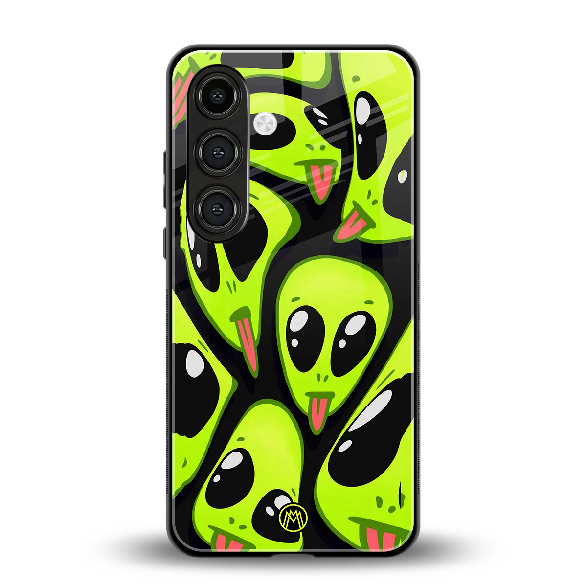 trippy aliens back phone cover | glass case for samsung galaxy s24 plus