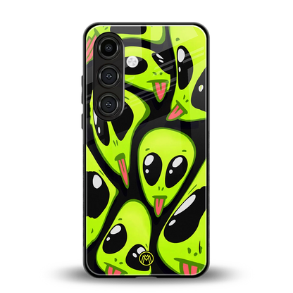 trippy aliens back phone cover | glass case for samsung galaxy s24 plus