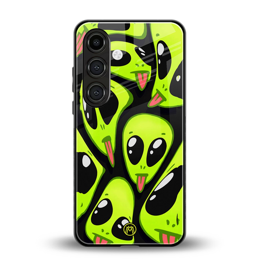 trippy aliens back phone cover | glass case for samsung galaxy s24 plus