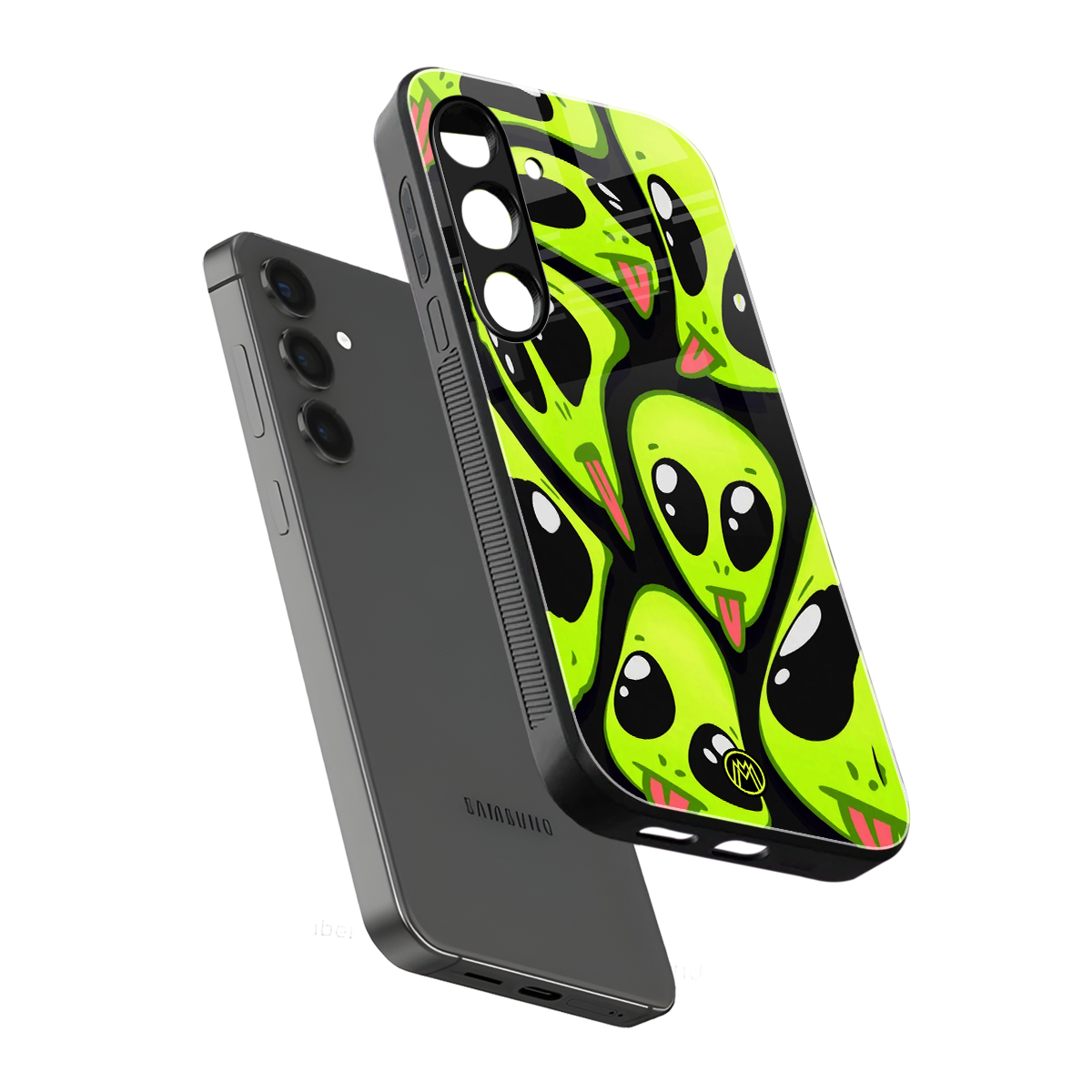 trippy aliens back phone cover | glass case for samsung galaxy s23 plus