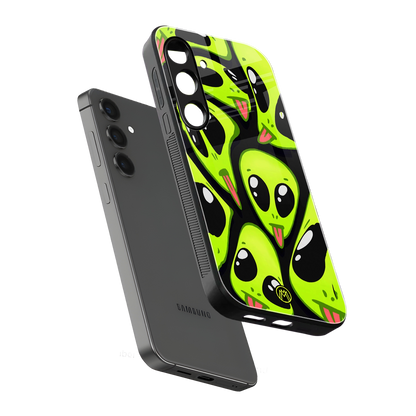 trippy aliens back phone cover | glass case for samsung galaxy s23 plus
