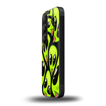 trippy aliens back phone cover | glass case for samsung galaxy s23
