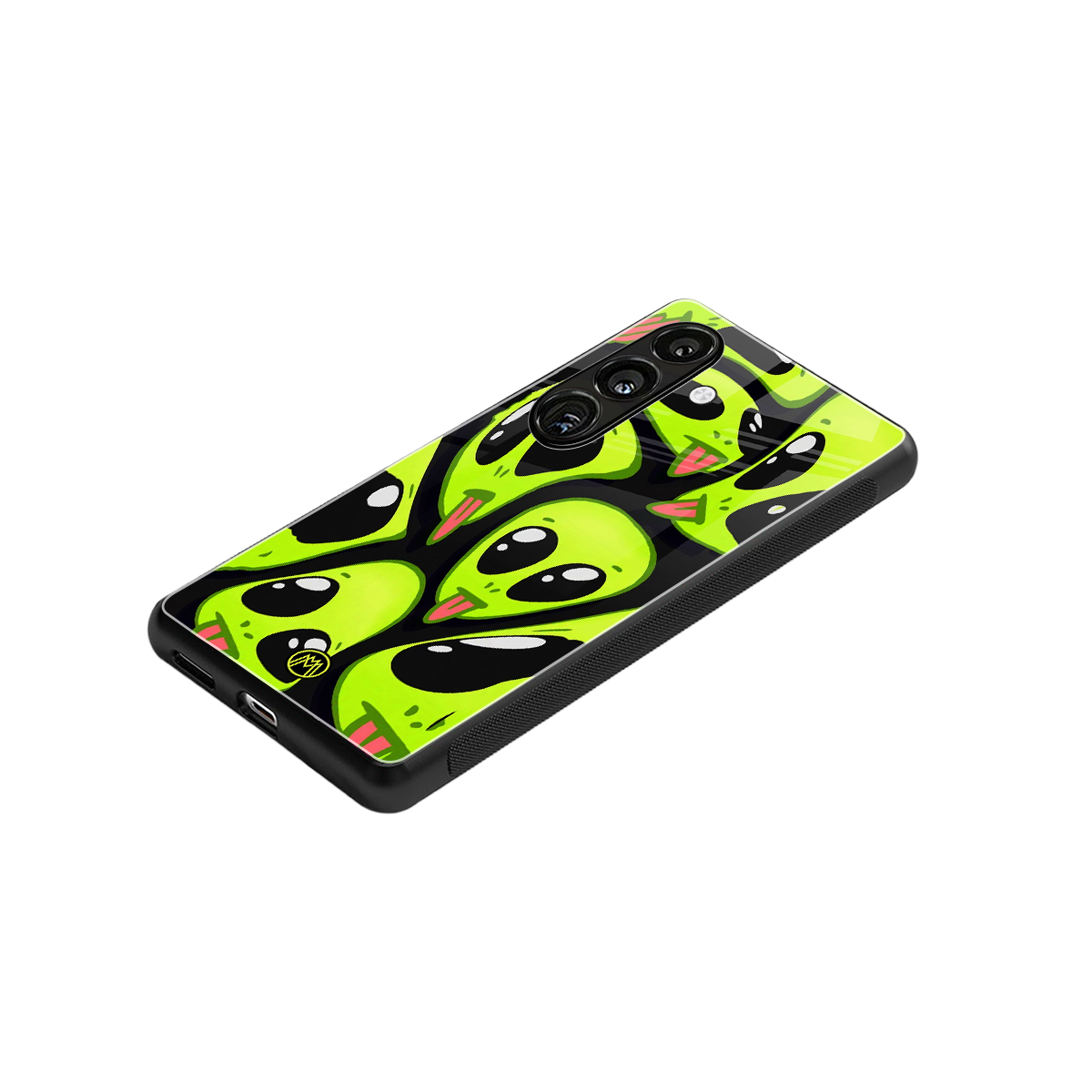 trippy aliens back phone cover | glass case for samsung galaxy s23 plus