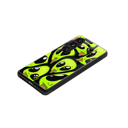 trippy aliens back phone cover | glass case for samsung galaxy s23 plus