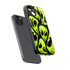 trippy aliens back phone cover | glass case for iphone 15