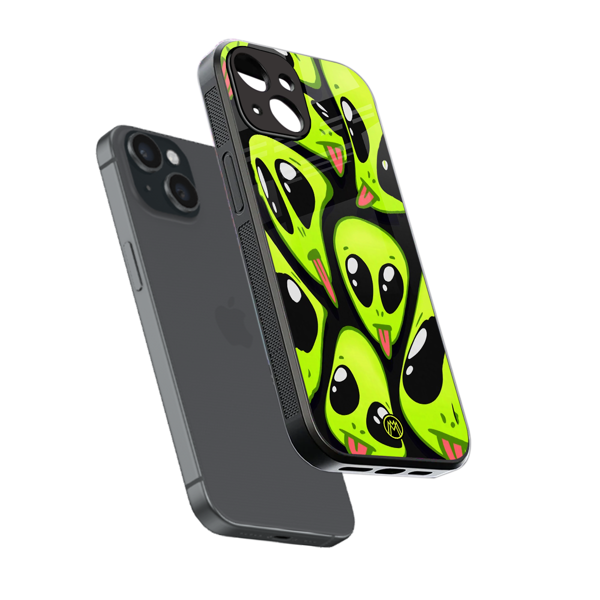 trippy aliens back phone cover | glass case for iphone 14