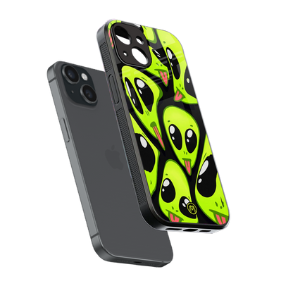trippy aliens back phone cover | glass case for iphone 14