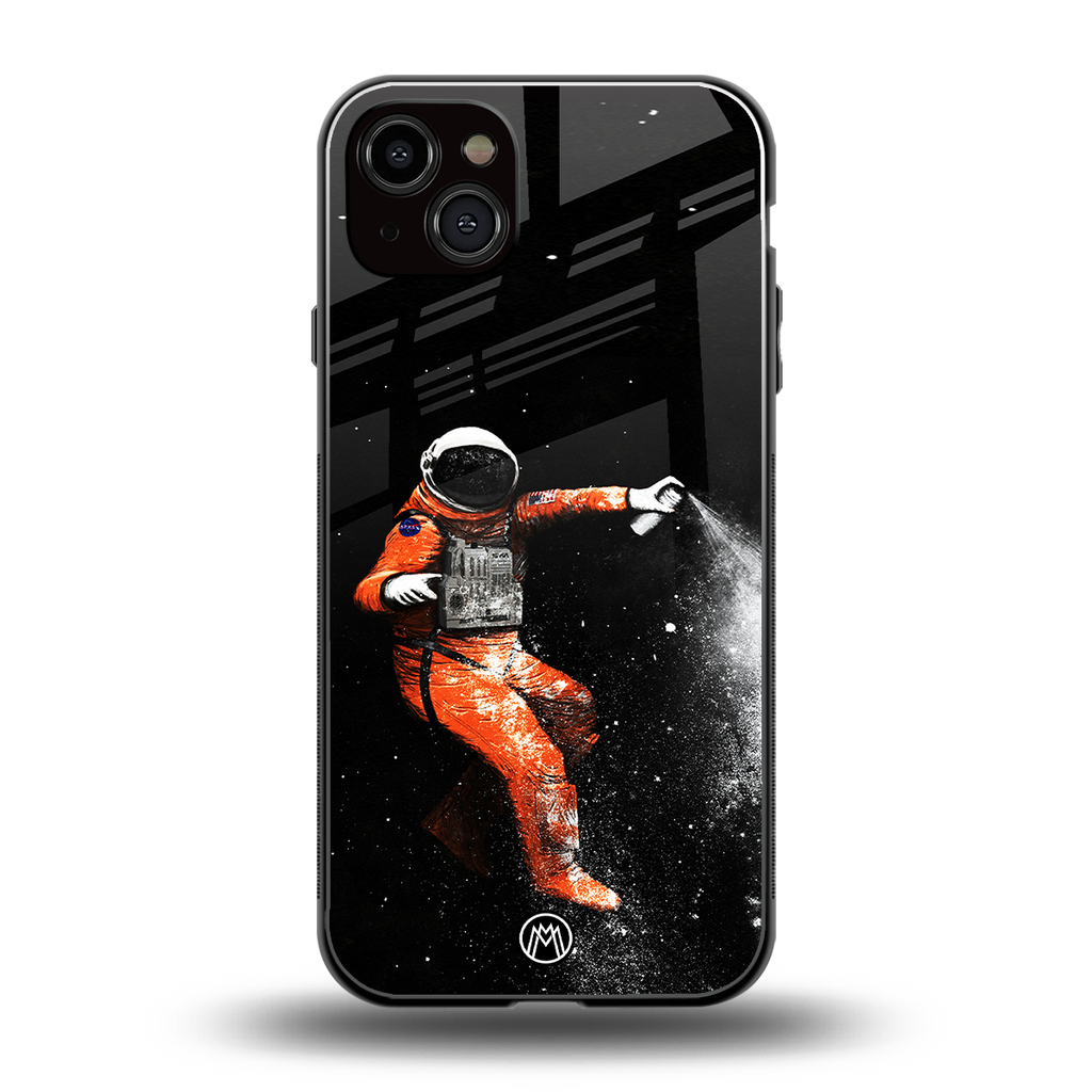 trippy astronaut back phone cover | glass case for iphone 15 plus