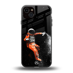 trippy astronaut back phone cover | glass case for iphone 15 plus