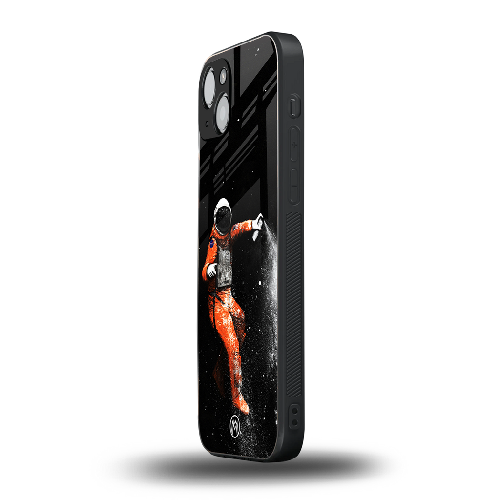 trippy astronaut back phone cover | glass case for iphone 15 plus