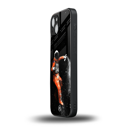 trippy astronaut back phone cover | glass case for iphone 15 plus