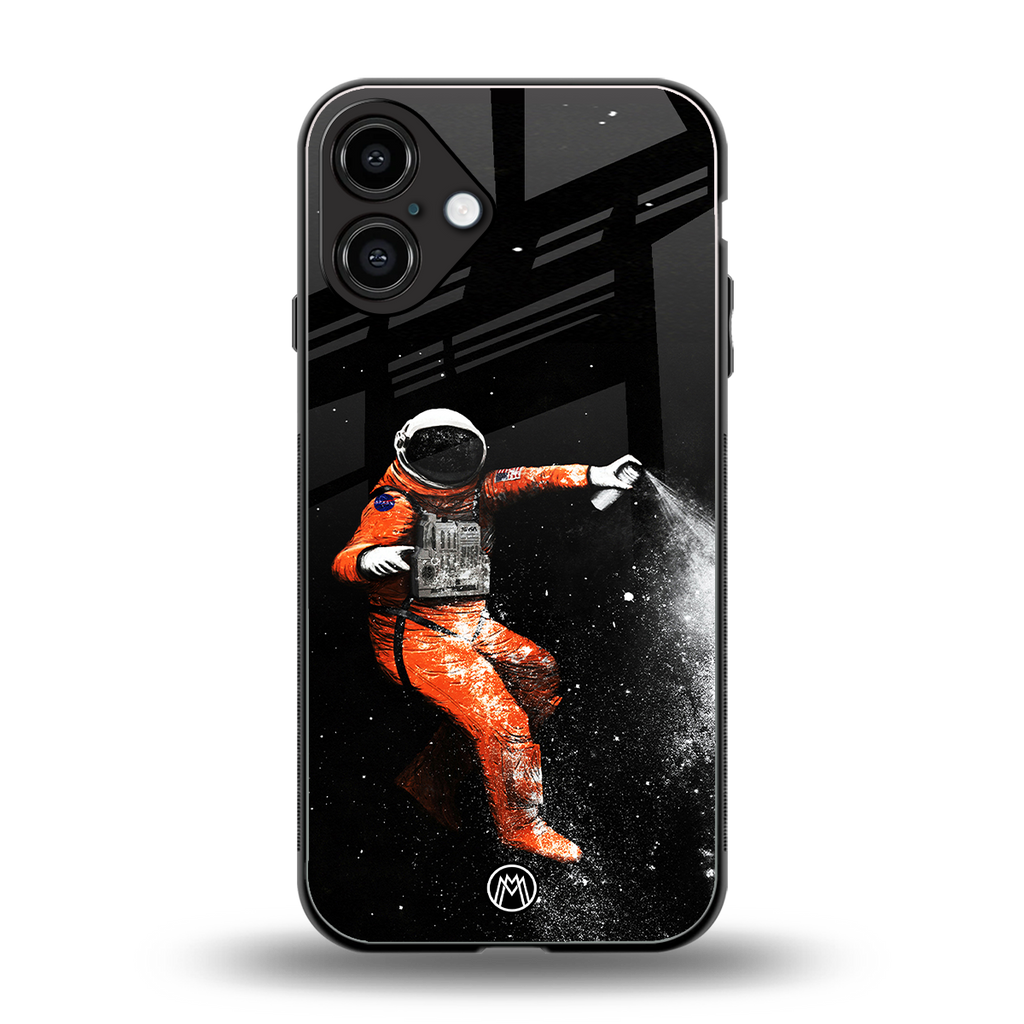 trippy astronaut back phone cover | glass case for iphone 16 plus