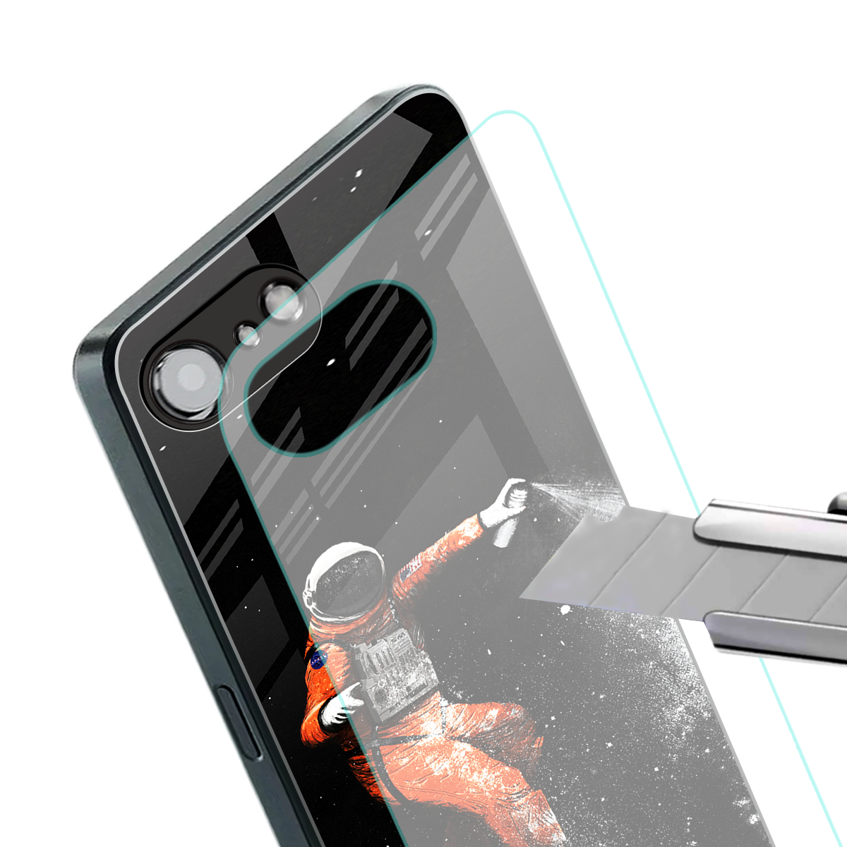 trippy astronaut back phone cover | glass case for iphone 16e
