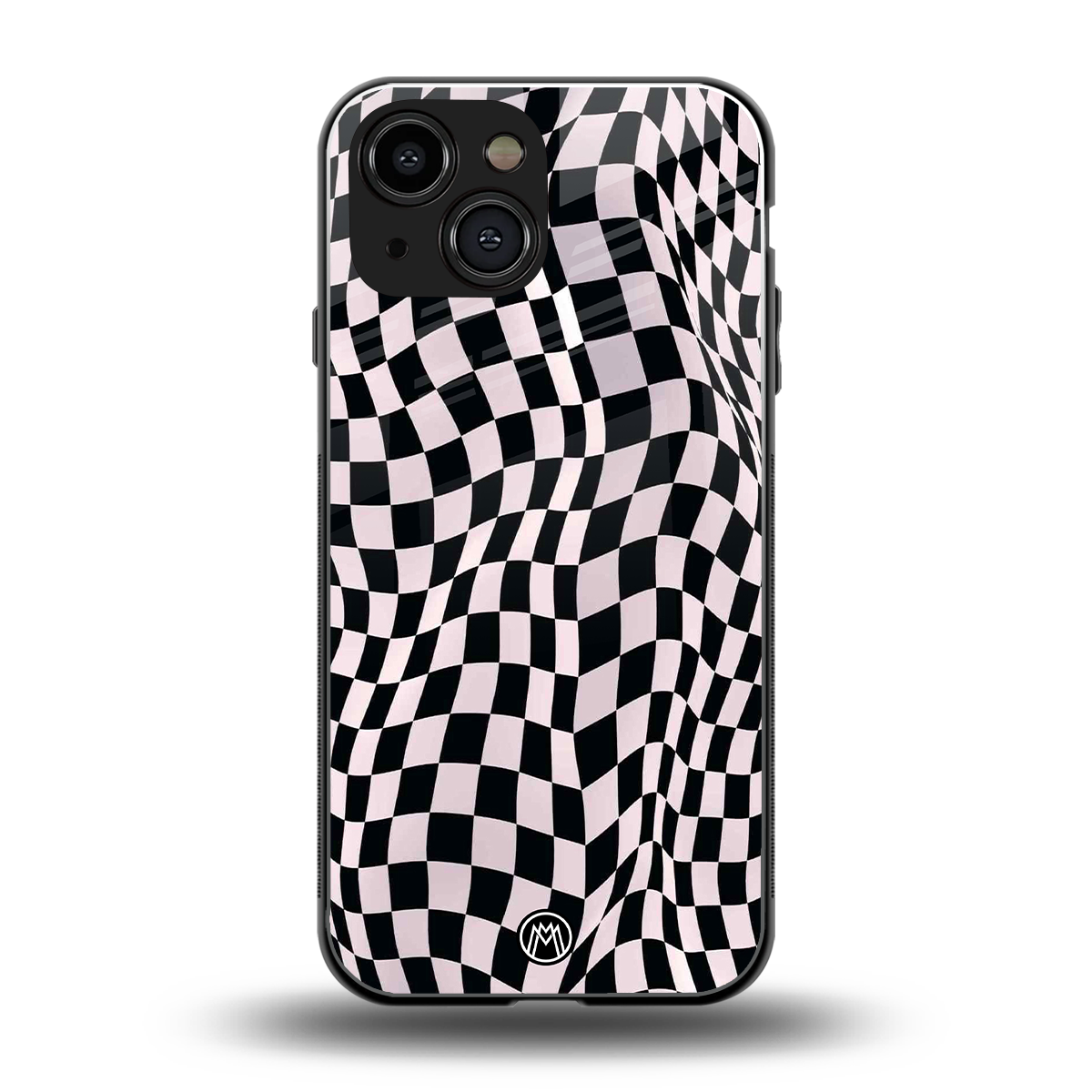 trippy b&w check pattern back phone cover | glass case for iphone 13 mini