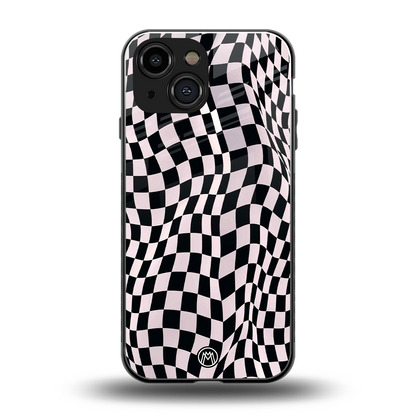 trippy b&w check pattern back phone cover | glass case for iphone 13 mini