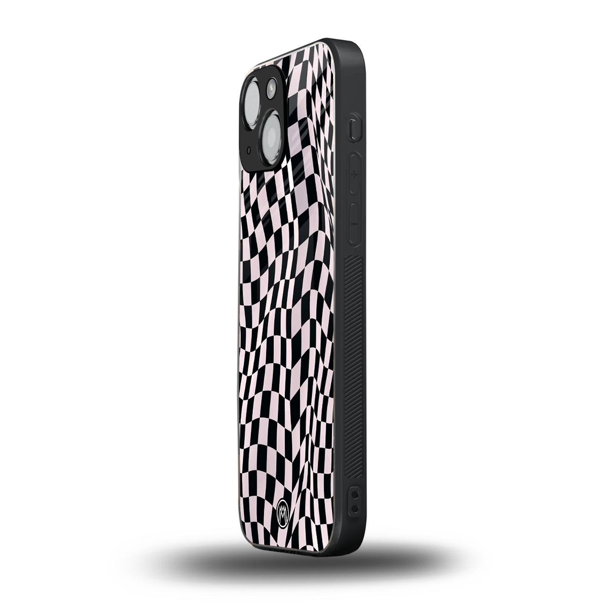 trippy b&w check pattern back phone cover | glass case for iphone 13 mini