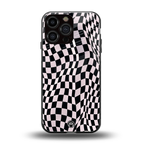 trippy b&w check pattern back phone cover | glass case for iphone 13 pro max