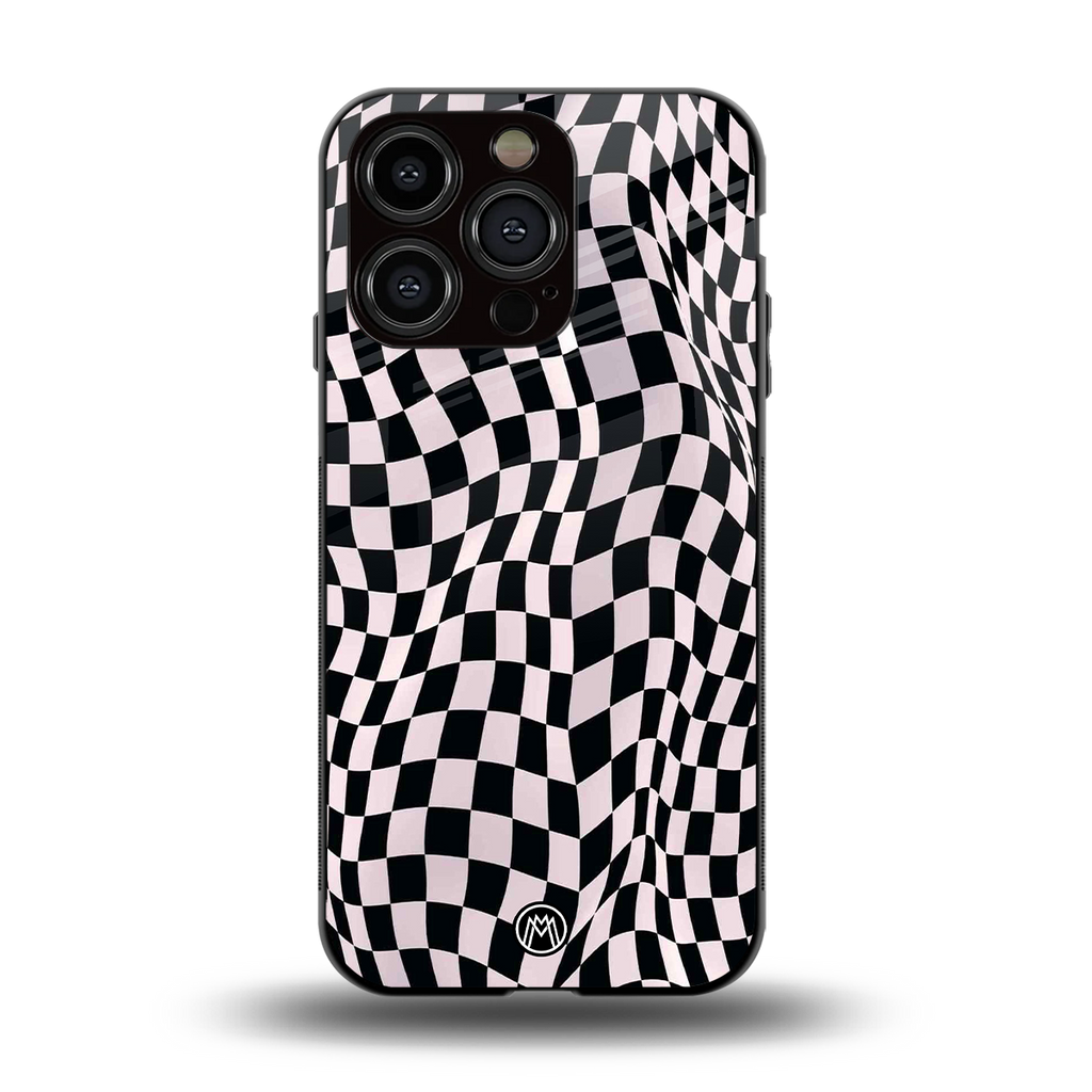 trippy b&w check pattern back phone cover | glass case for iphone 13 pro