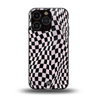 trippy b&w check pattern back phone cover | glass case for iphone 13 pro
