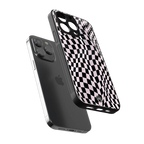 trippy b&w check pattern back phone cover | glass case for iphone 13 pro