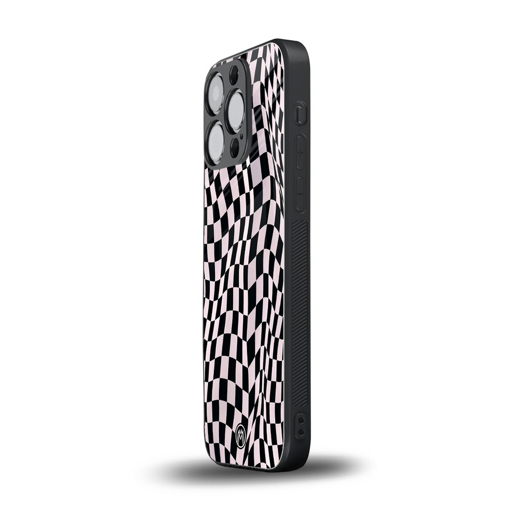 trippy b&w check pattern back phone cover | glass case for iphone 13 pro