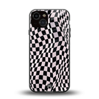 trippy b&w check pattern back phone cover | glass case for iphone 13
