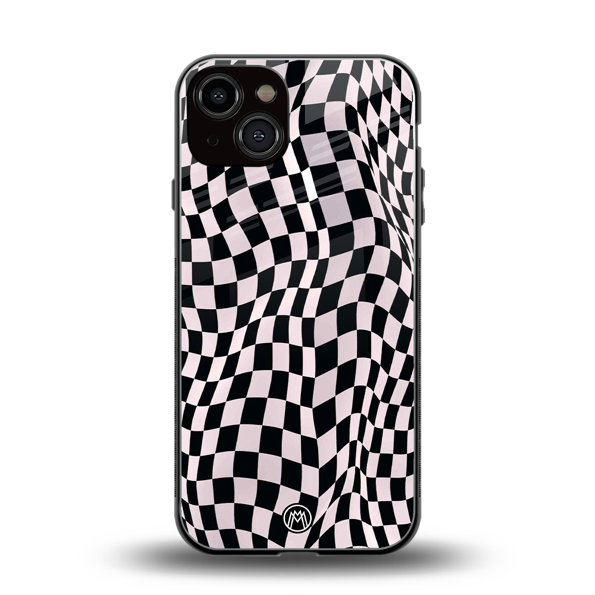 trippy b&w check pattern back phone cover | glass case for iphone 13