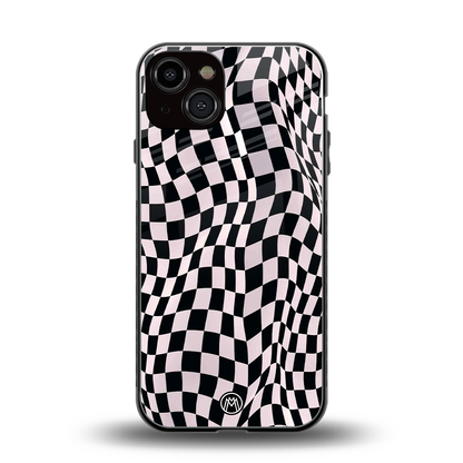 trippy b&w check pattern back phone cover | glass case for iphone 13