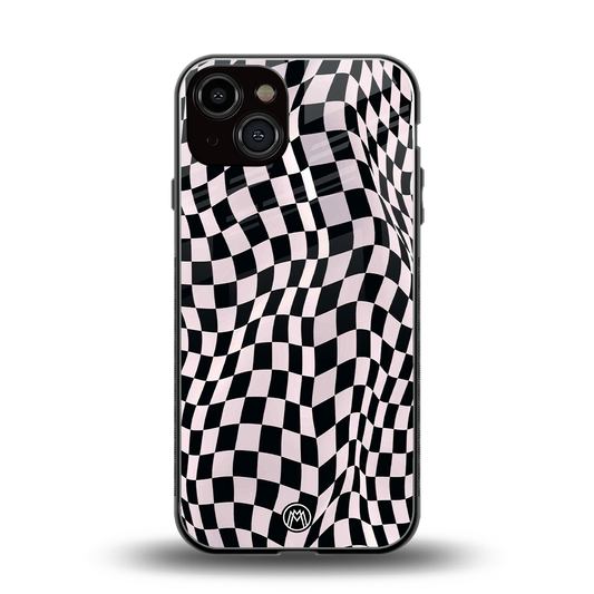 trippy b&w check pattern back phone cover | glass case for iphone 13
