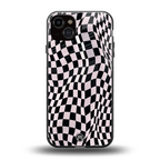 trippy b&w check pattern back phone cover | glass case for iphone 14 plus