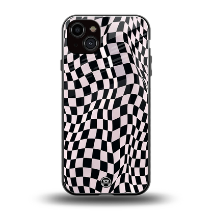 trippy b&w check pattern back phone cover | glass case for iphone 14 plus