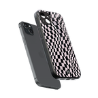 trippy b&w check pattern back phone cover | glass case for iphone 15 plus