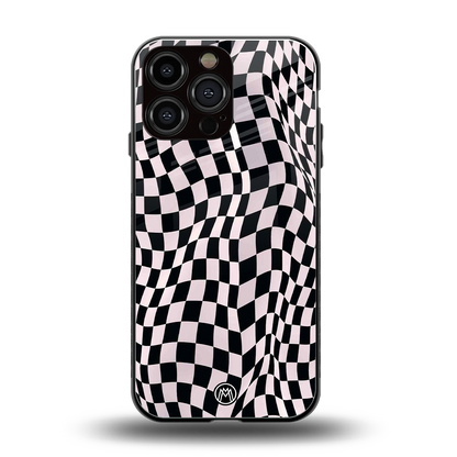 trippy b&w check pattern back phone cover | glass case for iphone 14 pro max
