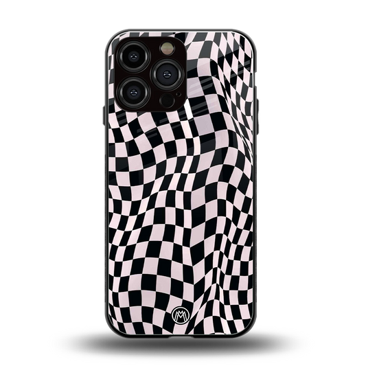 trippy b&w check pattern back phone cover | glass case for iphone 14 pro max