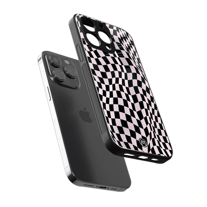 trippy b&w check pattern back phone cover | glass case for iphone 14 pro max