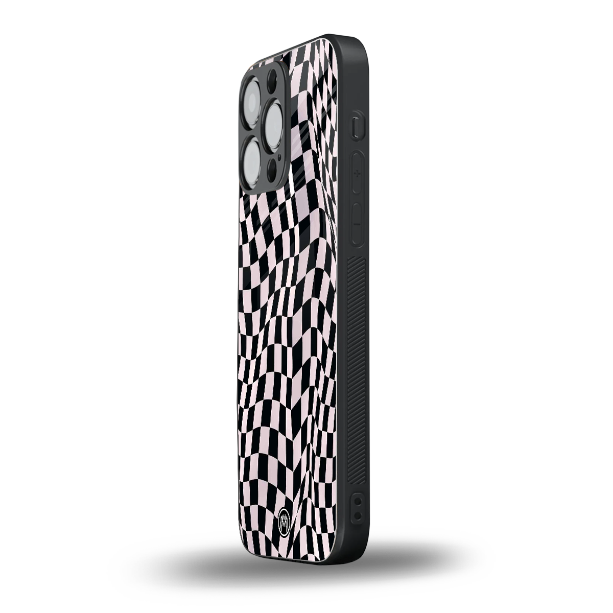 trippy b&w check pattern back phone cover | glass case for iphone 14 pro max