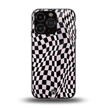 trippy b&w check pattern back phone cover | glass case for iphone 14 pro