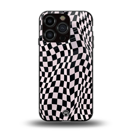 trippy b&w check pattern back phone cover | glass case for iphone 14 pro
