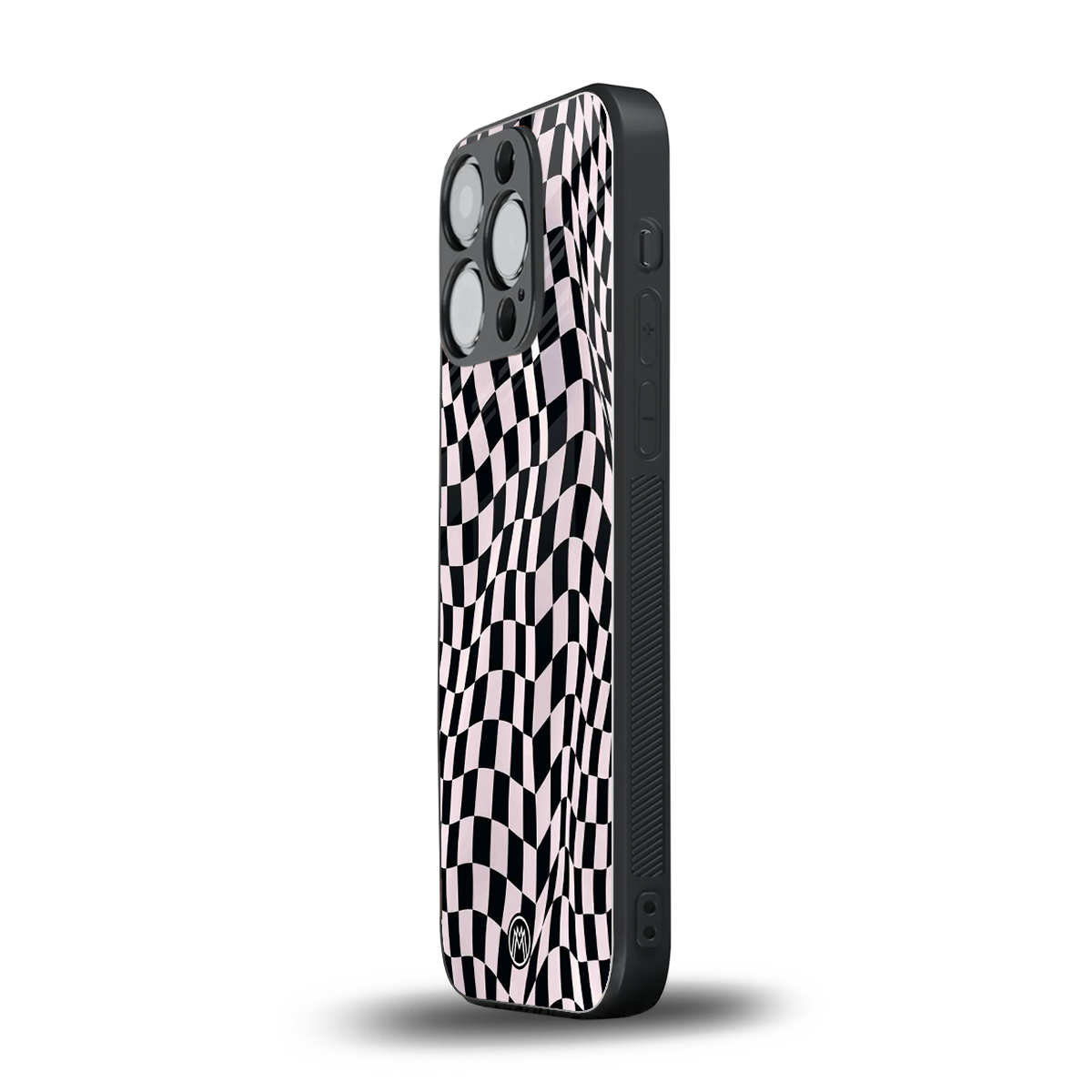 trippy b&w check pattern back phone cover | glass case for iphone 15 pro