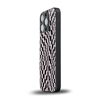 trippy b&w check pattern back phone cover | glass case for iphone 14 pro