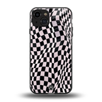 trippy b&w check pattern back phone cover | glass case for iphone 15