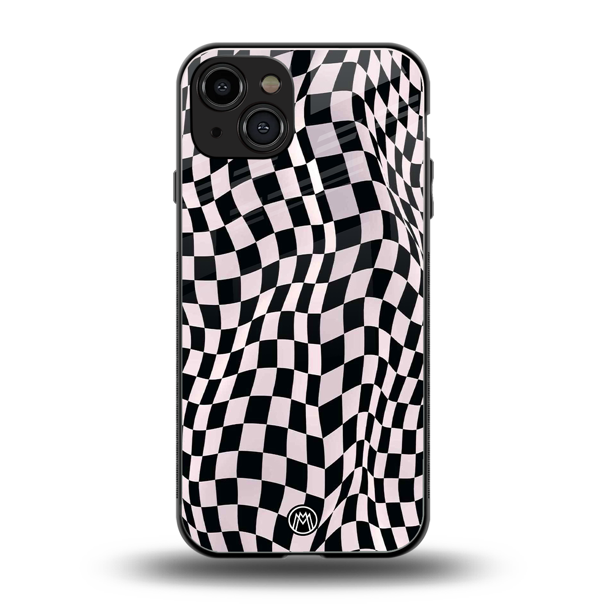 trippy b&w check pattern back phone cover | glass case for iphone 15
