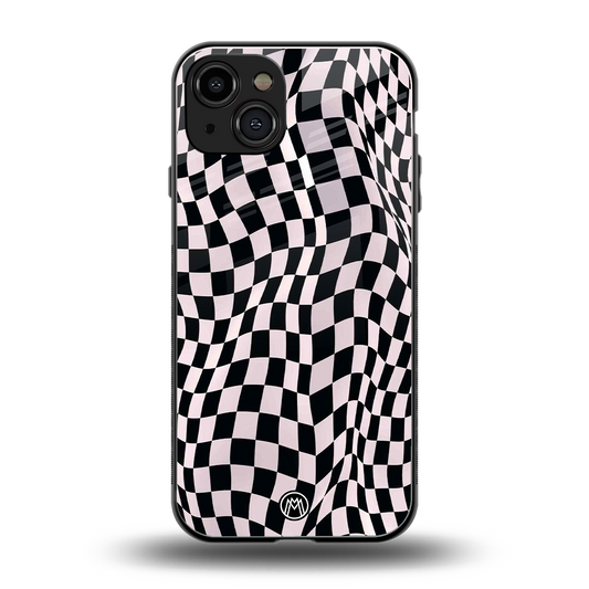 trippy b&w check pattern back phone cover | glass case for iphone 15