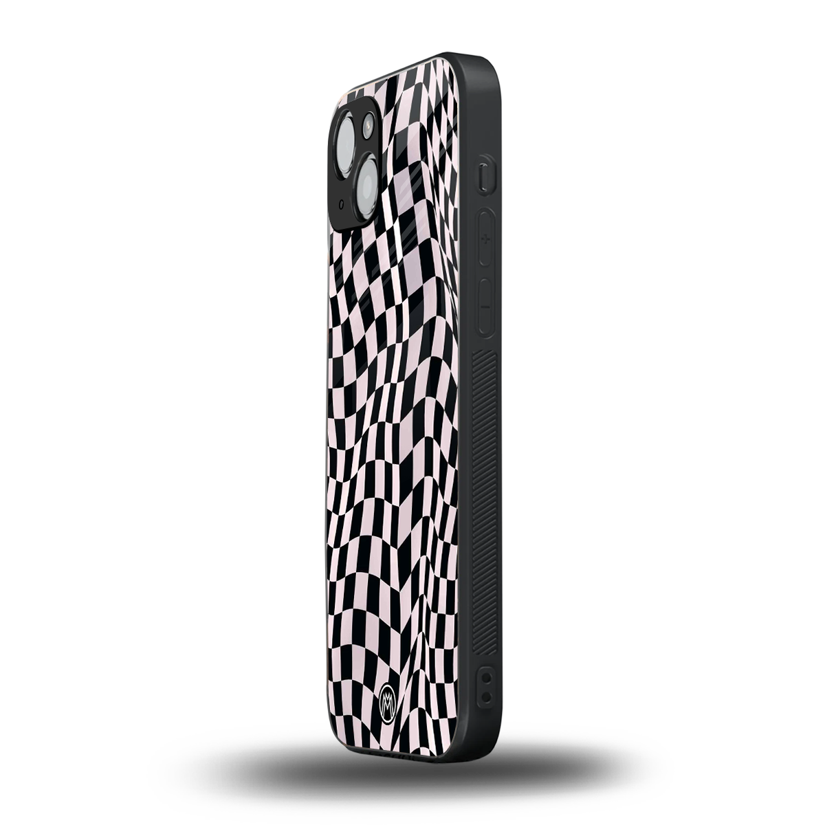 trippy b&w check pattern back phone cover | glass case for iphone 15