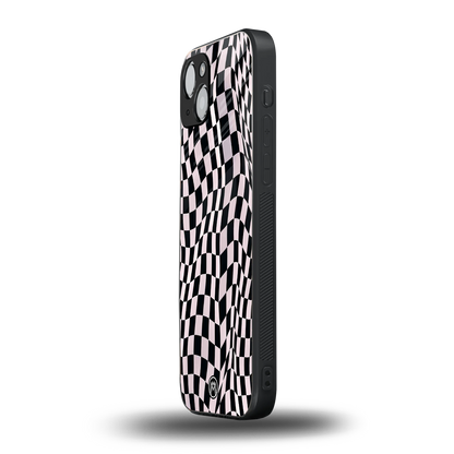 trippy b&w check pattern back phone cover | glass case for iphone 15